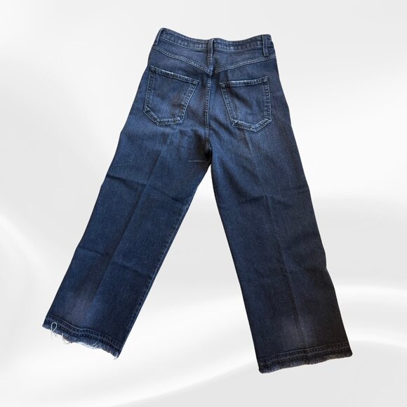 AMO AVA Crop Jeans 29 Raven Black Raw Hem Frayed High Rise Denim USA Made - Picture 9 of 17